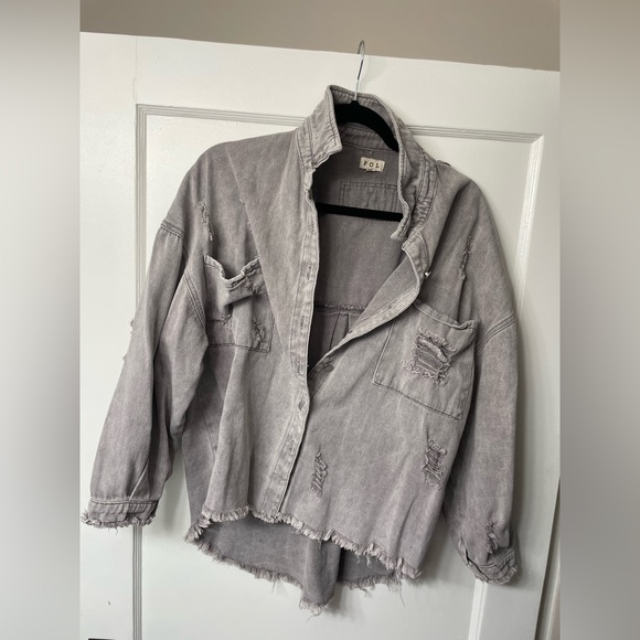 Jackets & Blazers - Denim Shirt/Jacket - Purple/Gray - Size Small